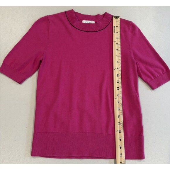 COS Top Womens XS Pink Knit 100% Cotton Short Sleeve Stretch Crew Neck - Picture 4 of 5